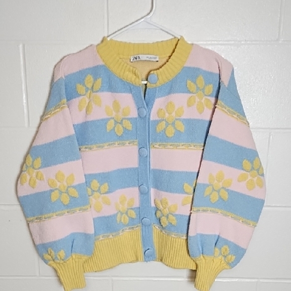 Pastel Floral Cottagecore Cardigan Sweater Cotton Blend - Picture 11 of 11